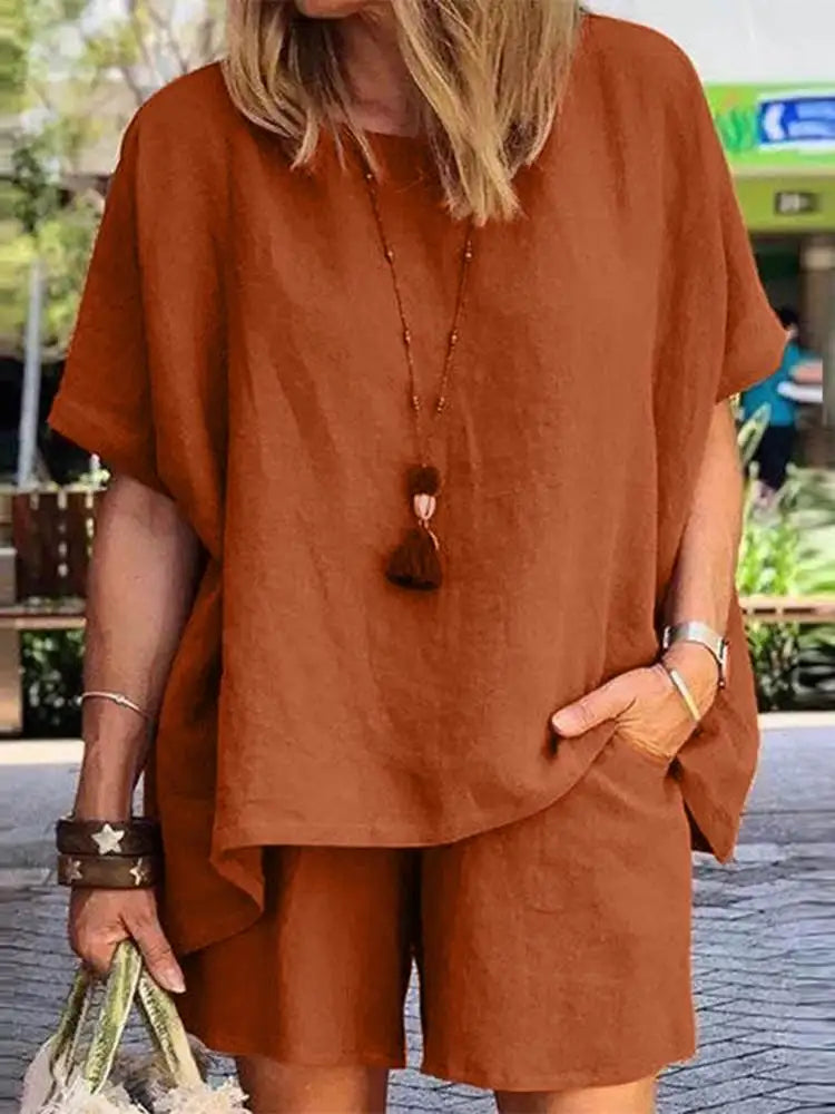 ZANZEA 2024 Summer Two Piece Women Tracksuit Causal Shorts Suits Short Sleeve Shirt Tops Loose Matching Set Oversized Outfits