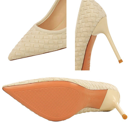 BIGTREE Shoes Grid Suede Design Women Pumps Stiletto 9.5 CM Sexy Party Shoes Pointed Tip High Heels Ladies Shoes Office Shoes