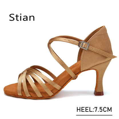 SWDZM Women Latin Dance Shoes High Heels Tango Party Dance Shoes For Girls Ladies Satin Salsa Sandals Dancing Ballroom Shoes