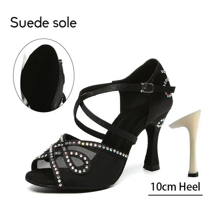 Women Latin Dance Shoes Rhinestone High Heels Dancing Shoes Ladies Party Shoes Women Tango Ballroom Dancing Shoes Salsa Sandals