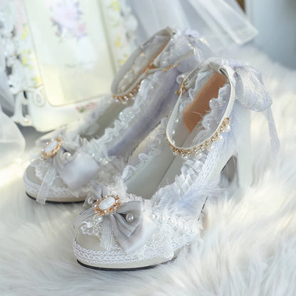 Lolita Original Handmade Lo Shoes Thick Heels Round Head High Heels Japanese Sweet Princess Girl Loli Tea Party Single Shoes