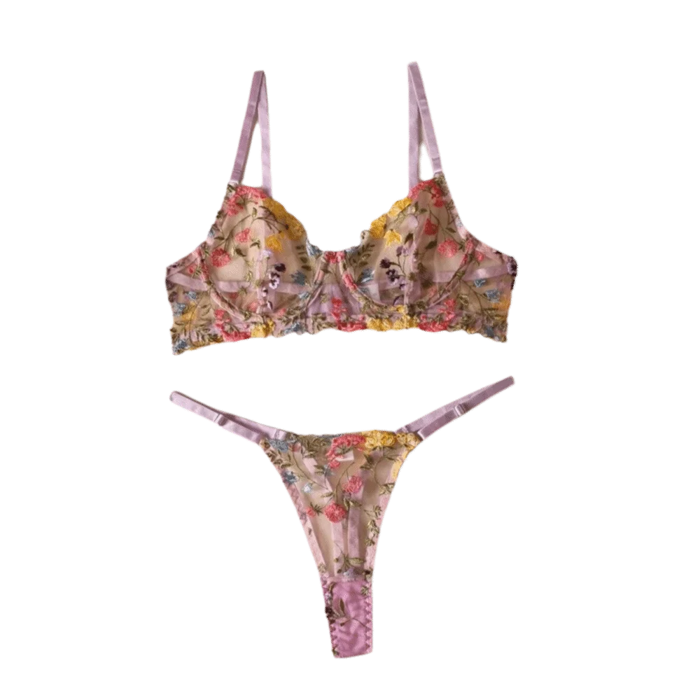 Bohemia Transparent Lingerie Set Push Up Elegant Embroidery Floral Underwear Ultra-thin Bra Suit Girl