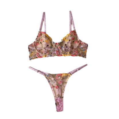 Bohemia Transparent Lingerie Set Push Up Elegant Embroidery Floral Underwear Ultra-thin Bra Suit Girl