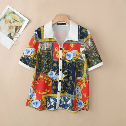 ZANZEA Women Floral Print Pullover Blouses Collared Short Sleeve Decorative Buttons Tops Summer Casual Vacation Blusas Mujer