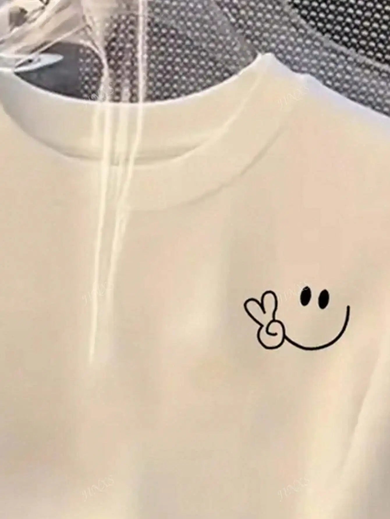 Stylish Tee with Adorable Smile and Peace Sign Design Ideal for Curvy Ladies into Playful Fashion