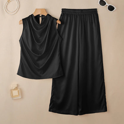 ZANZEA Summer Office Outfits Women Elegant Swing Neck Sleeveless Tanks Tops Pant Sets Fashion OL Work Satin Tracksuit 2 Pieces