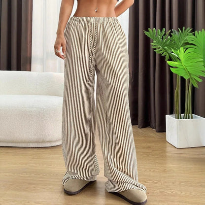 2025 Autumn New Cross border Women's Fashion Loose Striped Drawstring Elastic Waist and Floor Pants from Europe and America