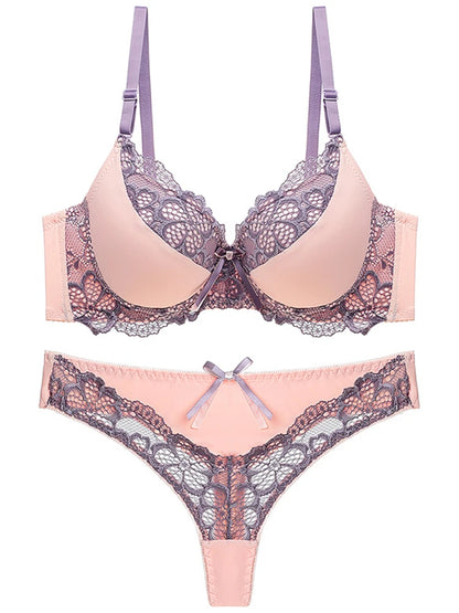 Thong bra set push up Lace hollow out Brassiere bra and panty set Underwear Femme Panties Lingerie