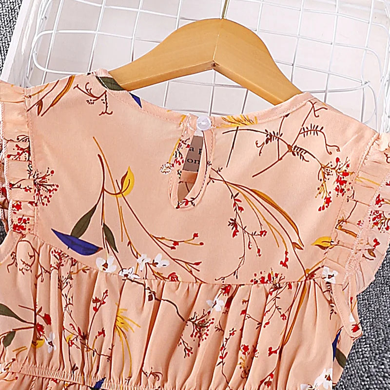 Children Girls Summer Casual Sleeveless Dress 5-12T Crew Neck Floral Dress Cool Breathable Princess Dress Kids Daily Clothes