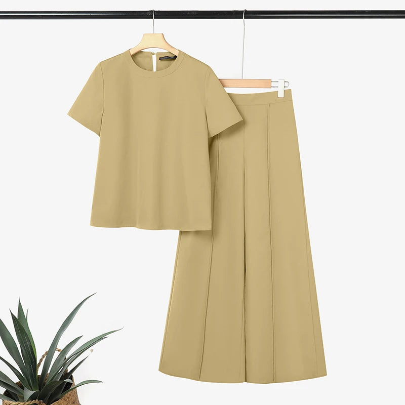 ZANZEA Summer Pant Sets Office Women 2 Pieces Set Elegant Short Sleeve Blouse Wide Leg Trousers Suit Fashion 2PCS Work OL Outfit