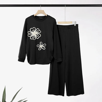 Women Muslim 2 Piece Sets Ramadan Outfits 2026 ZANZEA Casual O Neck Long Sleeve Flowers Tops Pant Sets Dubai Hijab Traccksuit