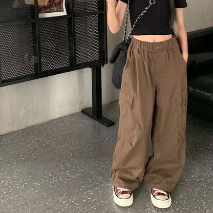 Summer Kids' Tactical Joggers 5-12 Years Lightweight Straight Cargo Pants Breathable Stretchy Outdoor Playwear for Girls Wear