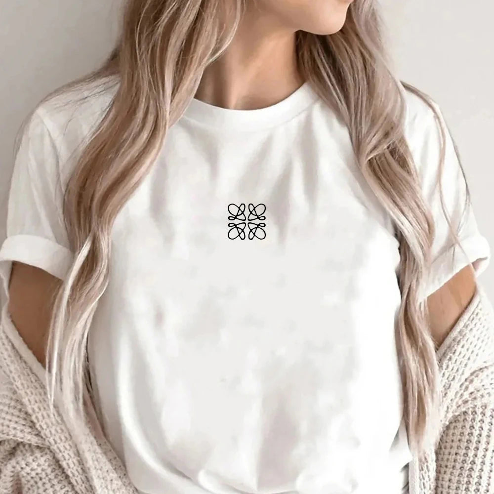 Women's Summer T-Shirt Alphabet Flower Shirt Fashion Printed Pattern T-Shirt Brand High Quality Short Sleeve Top
