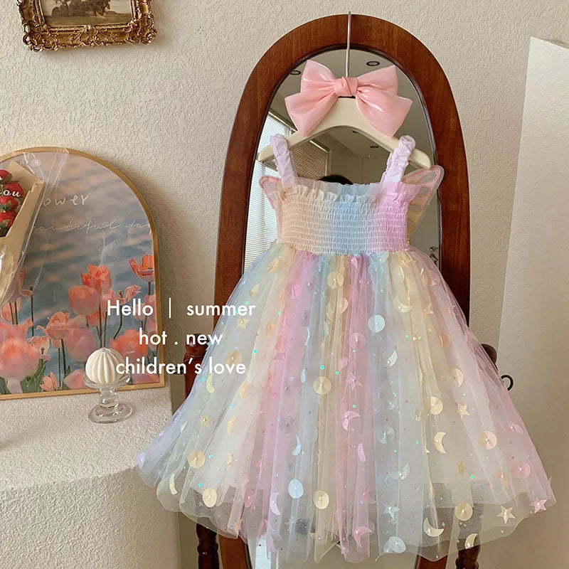 Girls' Summer New Children'S Dream Elf Butterfly Rainbow Baby Tank Tops Princess Dress