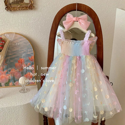 Girls' Summer New Children'S Dream Elf Butterfly Rainbow Baby Tank Tops Princess Dress