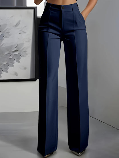 Women High Waisted Wide Leg Office Trousers, Solid Black Pleated Elegant Crease Dress Pants, Professional Full Length Trousers