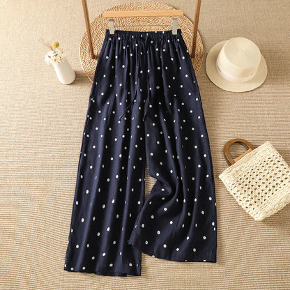 Polka Dot Wide Leg Pants Elastic Waist Tie Dye Slimming Loose Harlan Summer Vintage Style Ladies High Waist Straight Tube