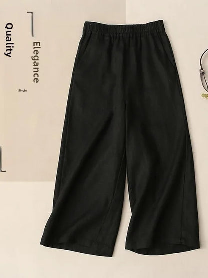 Summer Thin Wide Leg Pants Elastic Waist Loose Fit Mom Jeans  Color Casual High Waist Korean Style Commute Wind