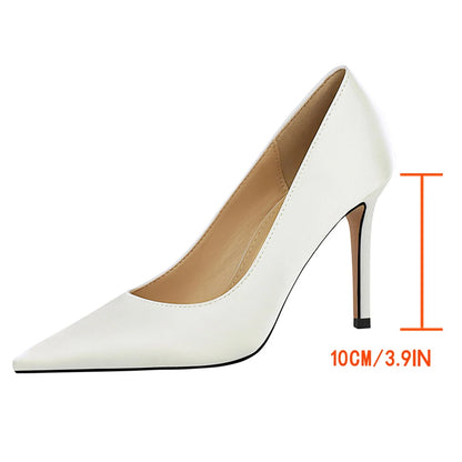 BIGTREE Shoes Women Pumps Rice White High Heels Sexy Party Shoes Stiletto 10 cm Heels Ladies Shoes Pointed Tip Female Heels New