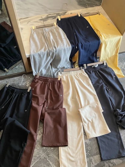 Cotton Sweatpants Women Elastic High Waist Drawstring Straight Trousers Women Black Casual Loose Sports Wide Leg Pants Women