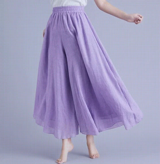 Cotton Linen Wide Leg Pants for Women Summer Casual Loose Pants High Waist Big Swing Skirt Capris Women Clothing PT-565