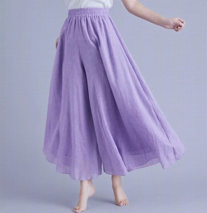 Cotton Linen Wide Leg Pants for Women Summer Casual Loose Pants High Waist Big Swing Skirt Capris Women Clothing PT-565