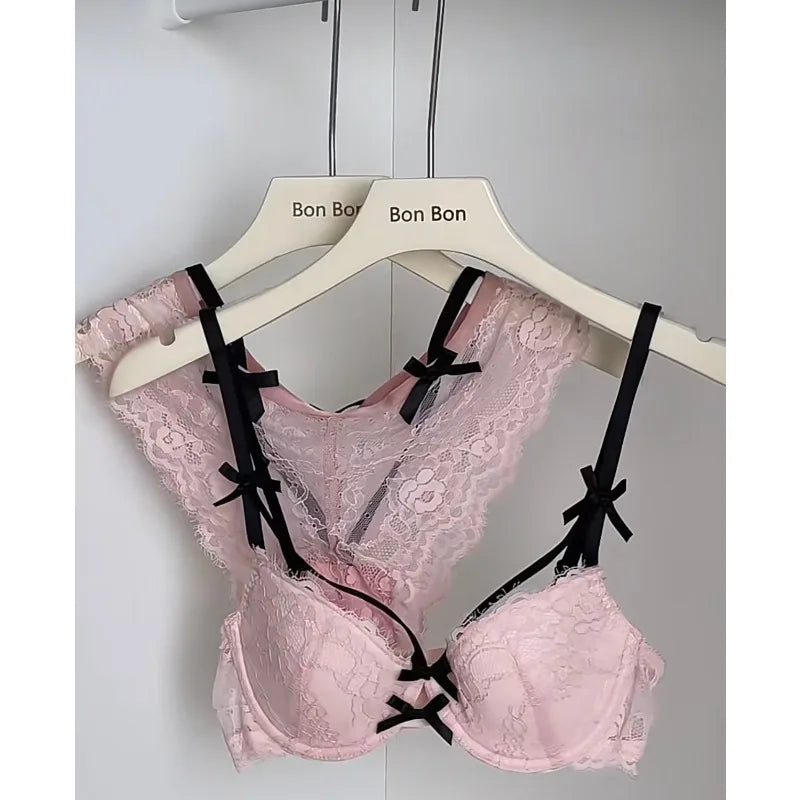 MOYISU Push Up Bra Set 32-38 AB SL French Lace Underwire Luxury Bow Bralette Allure Support Breathable Comfort Summer Flash Sale