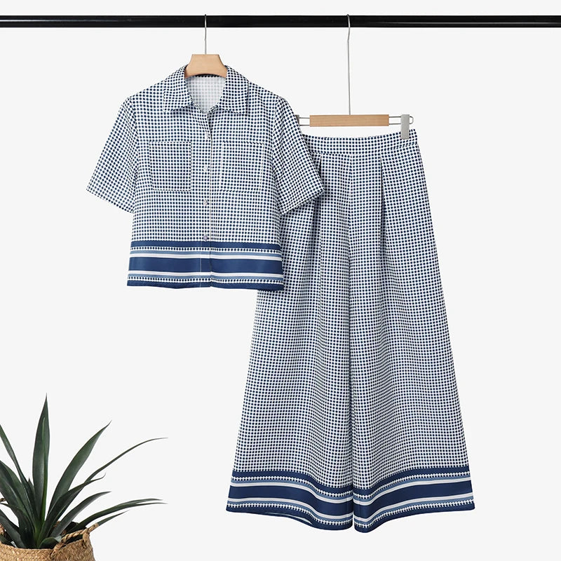 2026 ZANZEA Summer Pant Sets Fashion Women 2 Piece Sets Short Sleeve Shirt Wide Leg Trousers Suit Plaid Outfits Office Tracksuit