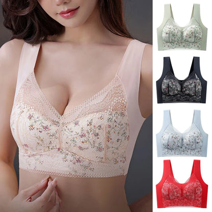 1pcs Womens Seamless Ice Silk Full Cup Bras No Steel Ring Support Lace Bralette Large Size Brassiere Comfort Ventilate Underwear