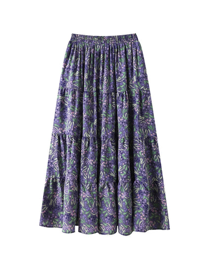 150Kg Plus Size Women's Hip 170 Summer Floral A-Line Skirt High Waisted Large Hem Elegant Skirt Purple 5XL 6XL 7XL 8XL 9XL