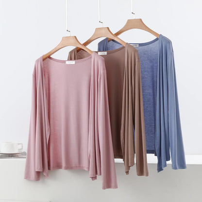 Plus size L to 6XL Women's Modal Cardigan Long sleeves shirt Sun Protection Loose Air-conditioned cover up front-open Tops