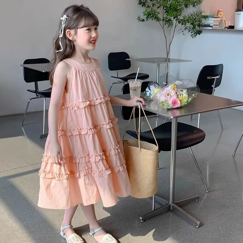 Vacation-style Cake Skirt Luxury Dress for Girls Kids Dresses From 8 14 Years Girl Birthday Clothes 11 12 2025 Beach Summer 5 6