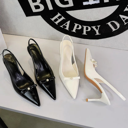 BIGTREE Shoes Women Pumps Patent Leather High Heels Ladies Shoes Bowknot Pearl High-heeled Sandals Women Summer Shoes Stiletto