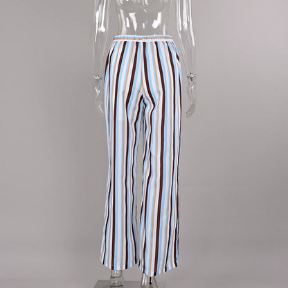 Linad Vintage Loose Stripe Drawstring Trousers Street Chic Long Pants For Woman 2026 Casual Print Wide Leg Pants With Pockets