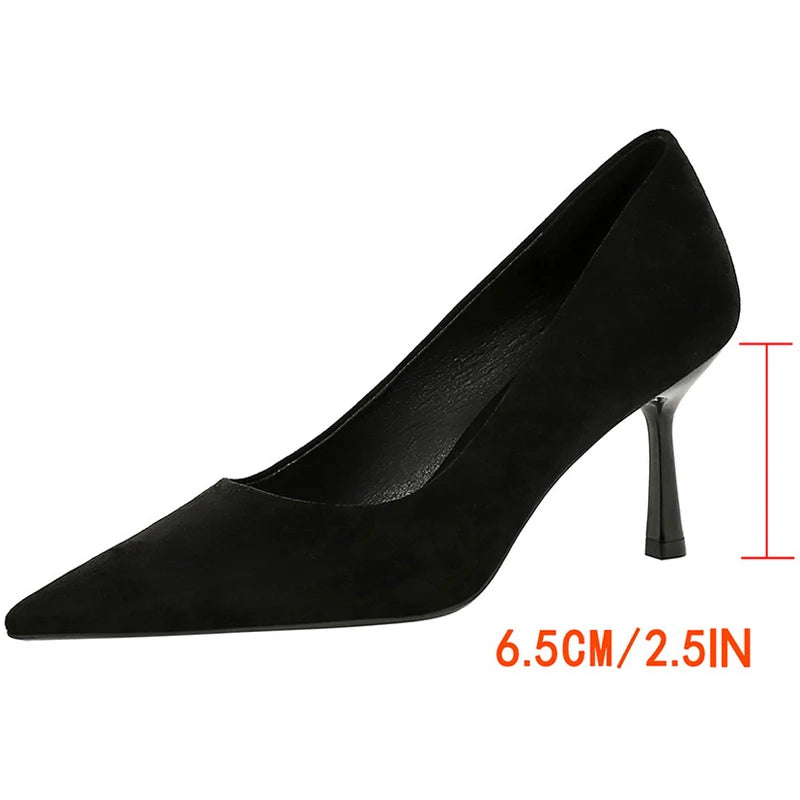 BIGTREE Shoes Women Pumps Luxury High Heels Comfortable Suede Women Shoes Stiletto 6.5 cm Heels Ladies Shoes Pointed Female Heel