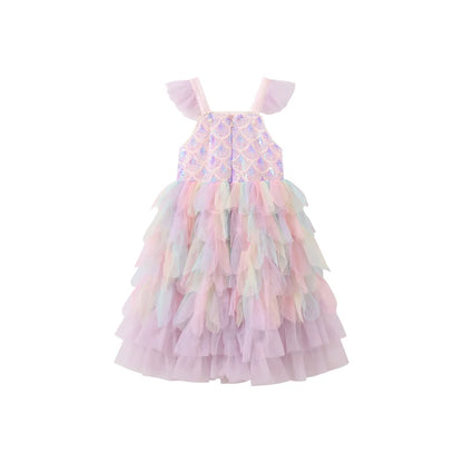 A Sweet and Lovely Girls' Mermaid Dress in Light Purple, Hot Sale Colorful Sparkling Sequin Party Outfit