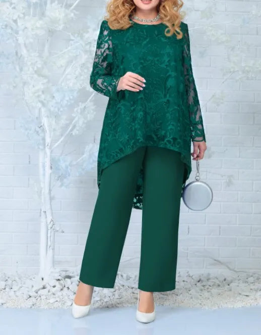 Women's Evening Dress Lace Embroidered Pants Two-piece Cocktail Dress Set Plus Size 2 Piece Set Women Summer