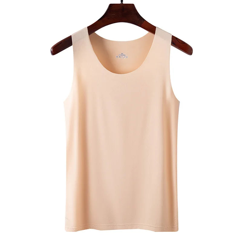 Summer Women Tank Tops Ice Silk Seamless Vest  Female Thin Breathable Sleeveless Shirts Slim Camisoles Undershirts Black M-4XL