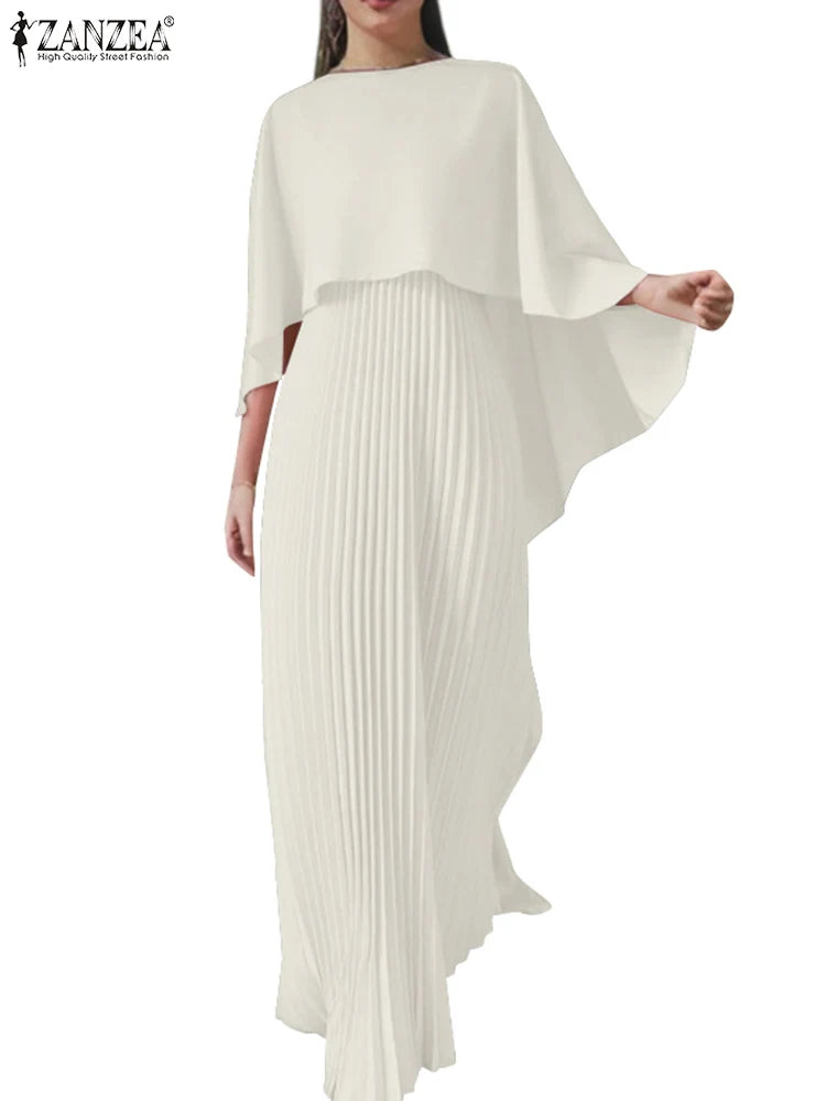 ZANZEA Spring Solid Party Work Dress Sets 2pcs Women Outfits Fashion Poncho Blouse Pleated Sundress Elegant Loose Matching Sets