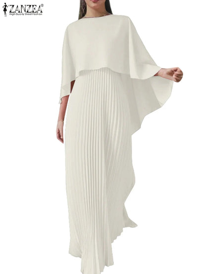 ZANZEA Spring Solid Party Work Dress Sets 2pcs Women Outfits Fashion Poncho Blouse Pleated Sundress Elegant Loose Matching Sets