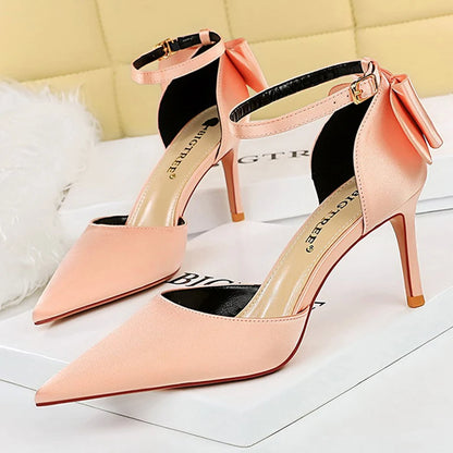 BIGTREE Shoes Bow Woman Pumps Silk High Heels Women Shoes Stiletto Red Wedding Shoes Women Heels Women Sandals 8cm and 10cm
