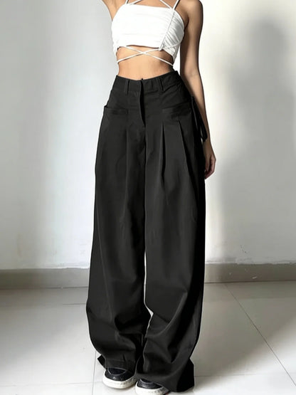 Office Chic High Waist Wide Leg Suit Pants, Loose Fit Casual Trousers for Commute