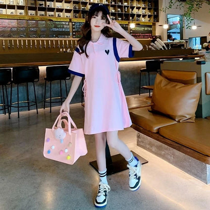 T-shirt Dress Loose Straight Skirt for Medium To Large Kids Girls Clothes From 8 12 Years Old Dresses Girl Summer Pink Teenage 7