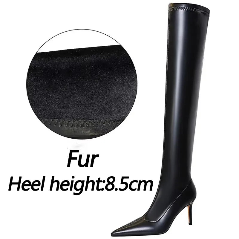 BIGTREE Shoes Stiletto Sexy Over-the-Knee Boots Black Leather Boots Sexy Thin High Heel Boots Winter Long Boots Plus Size 43