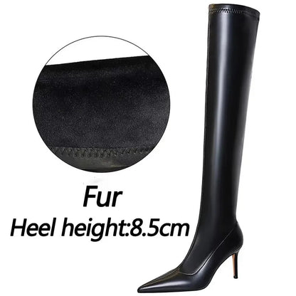 BIGTREE Shoes Stiletto Sexy Over-the-Knee Boots Black Leather Boots Sexy Thin High Heel Boots Winter Long Boots Plus Size 43