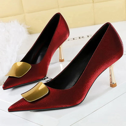 BIGTREE Shoes Metal Decoration Women Pumps Career Office Shoes Woman Heels Luxury Elegant Party Shoes Woman Stiletto 6.5 cm Heel