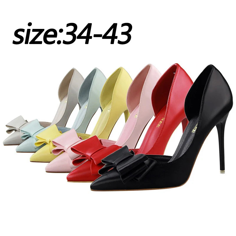Plus Size 43 Women Classic Pumps High Heels Bowknot Women Pumps Stiletto 7.5 Cm 10 Cm Heels Women Basic Pump Party Shoes Ladies
