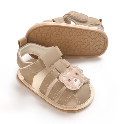 0-1Year Baby Shoes Infant Pre-Walker Shoes Cute Teddy Bear Pattern Summer Sandals Soft Sole Adjustable Strap Daily Footwear