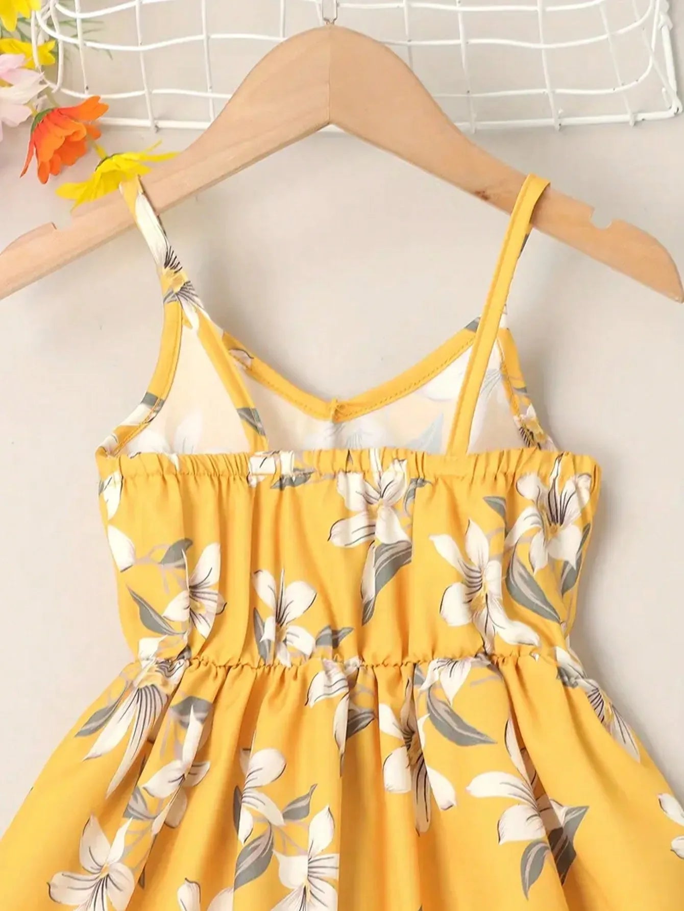 Little Girl's Floral Pattern Camisole Dress V-Neck Elastic Waist Party Beach Dress Cute Summer Vest Dress for Kids