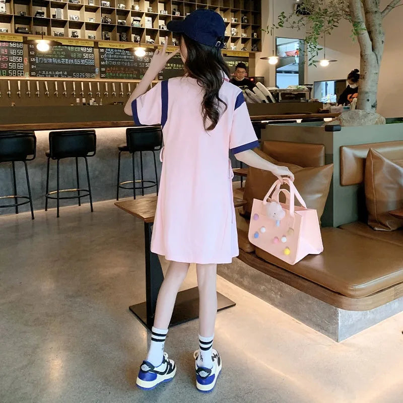 T-shirt Dress Loose Straight Skirt for Medium To Large Kids Girls Clothes From 8 12 Years Old Dresses Girl Summer Pink Teenage 7
